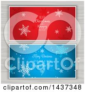 Clipart Of Christmas Greeting And Snowflake Designs Over Wood Royalty Free Vector Illustration