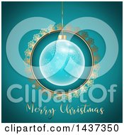 Clipart Of A Merry Christmas Greeting Under A Snowflake Bauble In A Gold Frame Royalty Free Vector Illustration