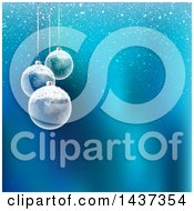 Poster, Art Print Of Blue Background With 3d Transparent Glass Bauble Ornaments And Snow