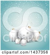 Clipart Of A Christmas Background With Snow And 3d Bauble Ornaments Royalty Free Vector Illustration