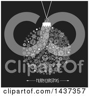 Poster, Art Print Of Merry Christmas Greeting Under A Bauble Ornament Made Of Snowflakes On Black