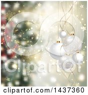 Poster, Art Print Of Christmas Background With 3d Suspended White Baubles Over Blur