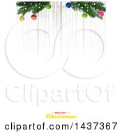 Clipart Of A Merry Christmas Greeting Over White With Fading Wood Tree Branches And Baubles Royalty Free Vector Illustration