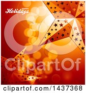 Poster, Art Print Of Happy Holidays Greeting Over A Beautiful Orange Golden Background Of Flares With 3d Stars