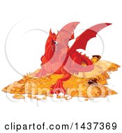 Red Dragon Guarding A Hoard Of Gold And Treasure