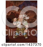 Clipart Of A Tough Gnome Holding An Axe In A Cave Royalty Free Vector Illustration by Pushkin