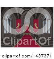 Poster, Art Print Of Medieval Castle Interior Of A Red Carpet And Kings Throne