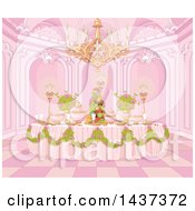 Poster, Art Print Of Palace Interior Of A Pink Princess Dining Table Formally Set With Flowers And Fruit