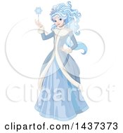 Poster, Art Print Of Beautiful Winter Queen Or Ice Princess Holding A Snowflake Wand