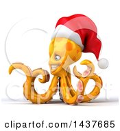 Clipart Of A 3d Orange Chritmas Octopus Wearing A Santa Hat On A White Background Royalty Free Illustration