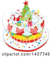 Festive Xmas Cake With Tree Snowman And Santa Toppers
