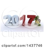 Poster, Art Print Of 3d Tortoise Pushing New Year 2017 Together On A Shaded White Background