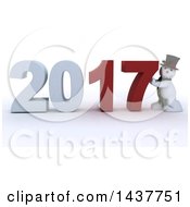 Poster, Art Print Of 3d Snowman Pushing 2017 New Year Together On A Shaded White Background