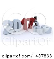 Poster, Art Print Of 3d Snowman Pushing Together New Year 2017 With 16 On The Ground Over White