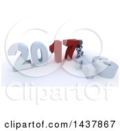 Poster, Art Print Of 3d Silver Robot Pushing Together New Year 2017 With 16 On The Ground Over White