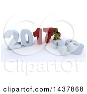 Poster, Art Print Of 3d Tortoise Pushing Together New Year 2017 With 16 On The Ground Over White