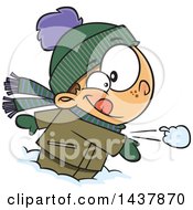 Cartoon Caucasian Boy Throwing A Snowball