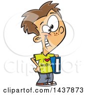 Poster, Art Print Of Cartoon Caucasian Boy Wearing An I Love Reading Shirt And Holding A Book