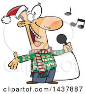 Poster, Art Print Of Cartoon White Man Singing Christmas Karaoke Songs