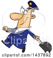 Clipart Of A Cartoon White Male Airline Pilot Walking Proudly With A Rolling Suitcase Royalty Free Vector Illustration by toonaday