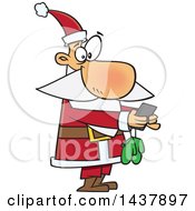 Poster, Art Print Of Cartoon Christmas Santa Claus Texting On A Smart Phone