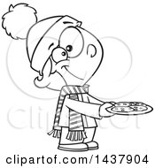 Poster, Art Print Of Cartoon Black And White Lineart Little Girl Gifting Cookies