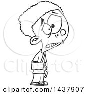 Poster, Art Print Of Cartoon Black And White Lineart Little Boy Wearing A Sling On His Arm