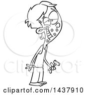 Clipart Of A Cartoon Black And White Lineart Teenage Guy Shaving For The First Time Royalty Free Vector Illustration