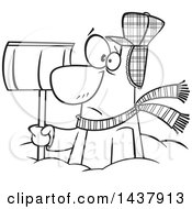 Clipart Of A Cartoon Black And White Lineart Man Buried In Snow Holding A Shovel Royalty Free Vector Illustration