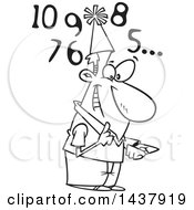 Poster, Art Print Of Cartoon Black And White Lineart Man Counting Down To New Year