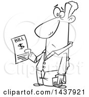 Poster, Art Print Of Cartoon Black And White Lineart Man Holding A Bill