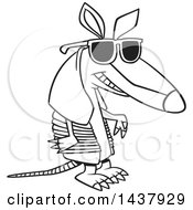Poster, Art Print Of Cartoon Black And White Lineart Armadillo Wearing Sunglasses