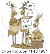 Poster, Art Print Of Cartoon Groupof Christmas Reindeer On Strike