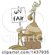 Poster, Art Print Of Cartoon Christmas Reindeer On Strike Sitting On A Stump With An Unfair Sign