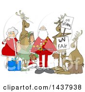 Poster, Art Print Of Cartoon Christmas Santa Claus With The Mrs Elves And Protesting Reindeer