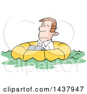 Clipart Of A Cartoon Caucasian Man Adrift In A Life Buoy Royalty Free Vector Illustration