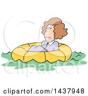 Cartoon Caucasian Woman Adrift In A Life Buoy