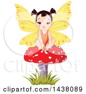 Poster, Art Print Of Cute Asian Fairy Girl Sitting On A Mushroom