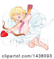 Clipart Of A Blond Cupid Aiming An Arrow Royalty Free Vector Illustration by Pushkin