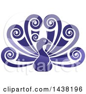 Clipart Of A Beautiful Shiny Gradient Purple Peacock Bird With Swirly Feather Plumes Royalty Free Vector Illustration