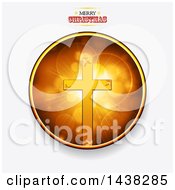 Poster, Art Print Of Merry Christmas Greeting Over A Circle With A Cross And Flares