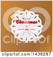 Poster, Art Print Of Taped Merry Christmas And Happy New Year Greeting Paper Snowflake Over Brown Paper