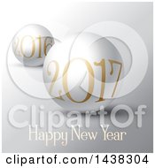 Clipart Of A Happy New Year 2017 Greeting With A 2016 Baall In The Back On Gray Royalty Free Vector Illustration