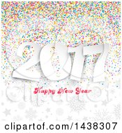 Poster, Art Print Of Happy New Year 2017 Greeting Over Colorful Confetti Gray Stars And Snowflakes