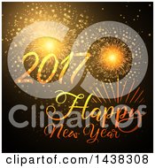Clipart Of A Happy New Year 2017 Greeting With Fireworks Royalty Free Vector Illustration