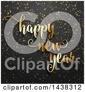 Gold Happy New Year Greeting Over Black With Gold Confetti