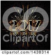 Clipart Of A Golden Happy New Year 2017 Greeting Over A Burst On Black Royalty Free Vector Illustration by KJ Pargeter