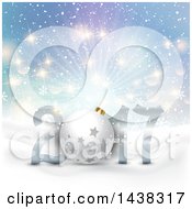 Poster, Art Print Of 3d Starry Bauble In A New Year 2017 Design Over A Winter Landscape And Burst Of Light