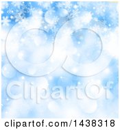 Poster, Art Print Of Blue Christmas Or Winter Background Of Snowflakes And Bokeh Flares