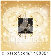 Poster, Art Print Of Merry Christmas Greeting In A Frame Over Gold Bokeh Flares